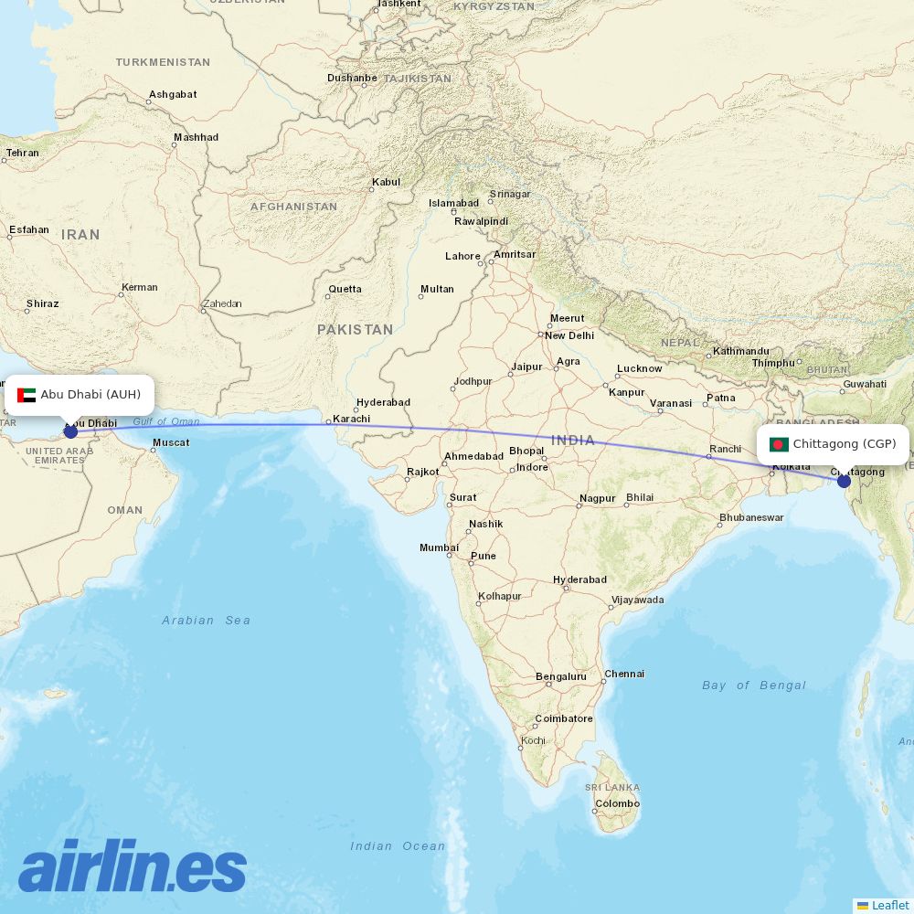 Air Arabia Abu Dhabi from Shah Amanat International destination map