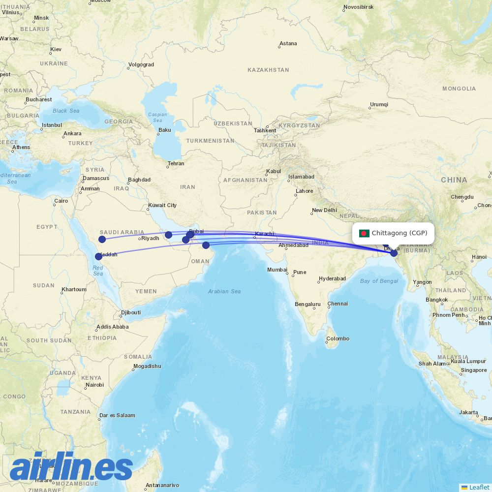 Biman at CGP route map