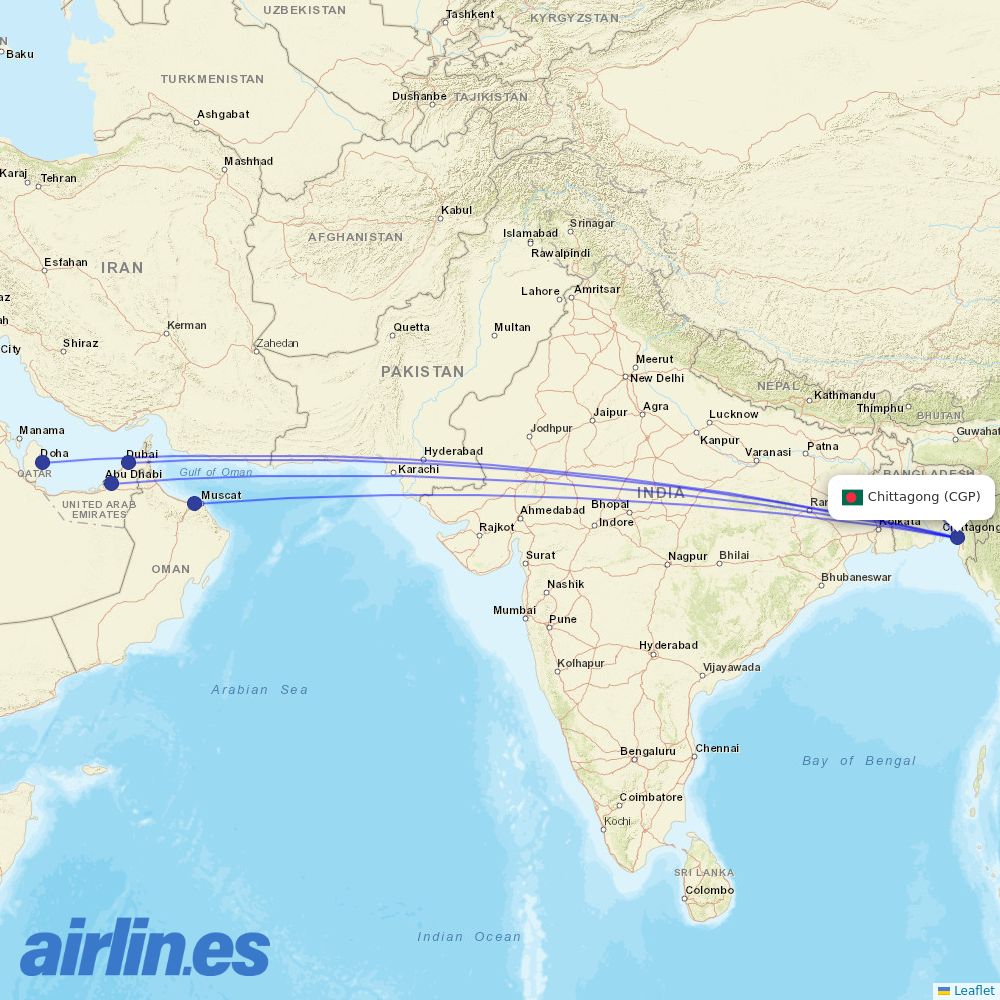 US-Bangla Airlines at CGP route map