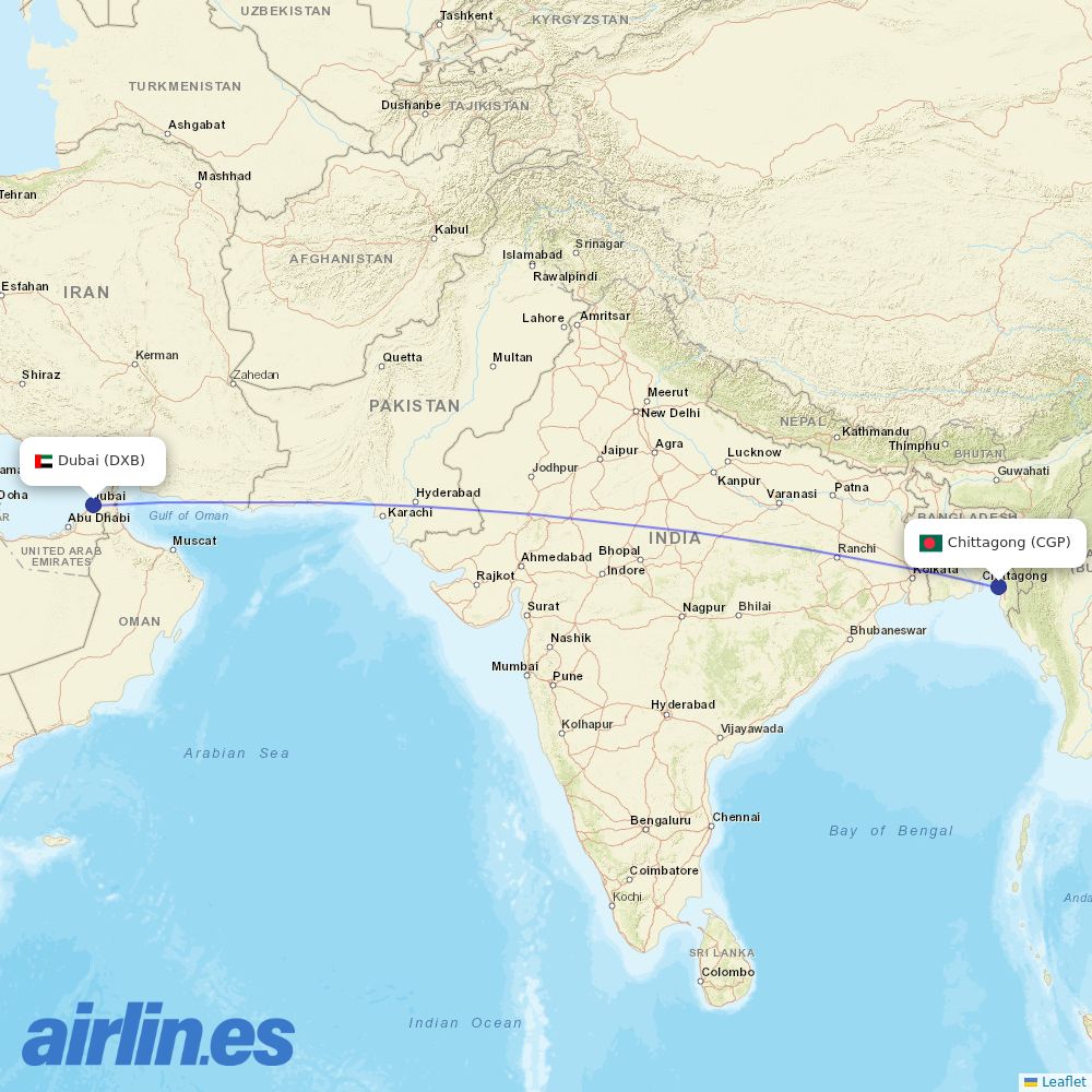 flydubai from Shah Amanat International destination map