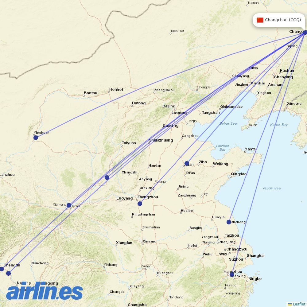 Sichuan Airlines from Changchun Longjia International Airport destination map