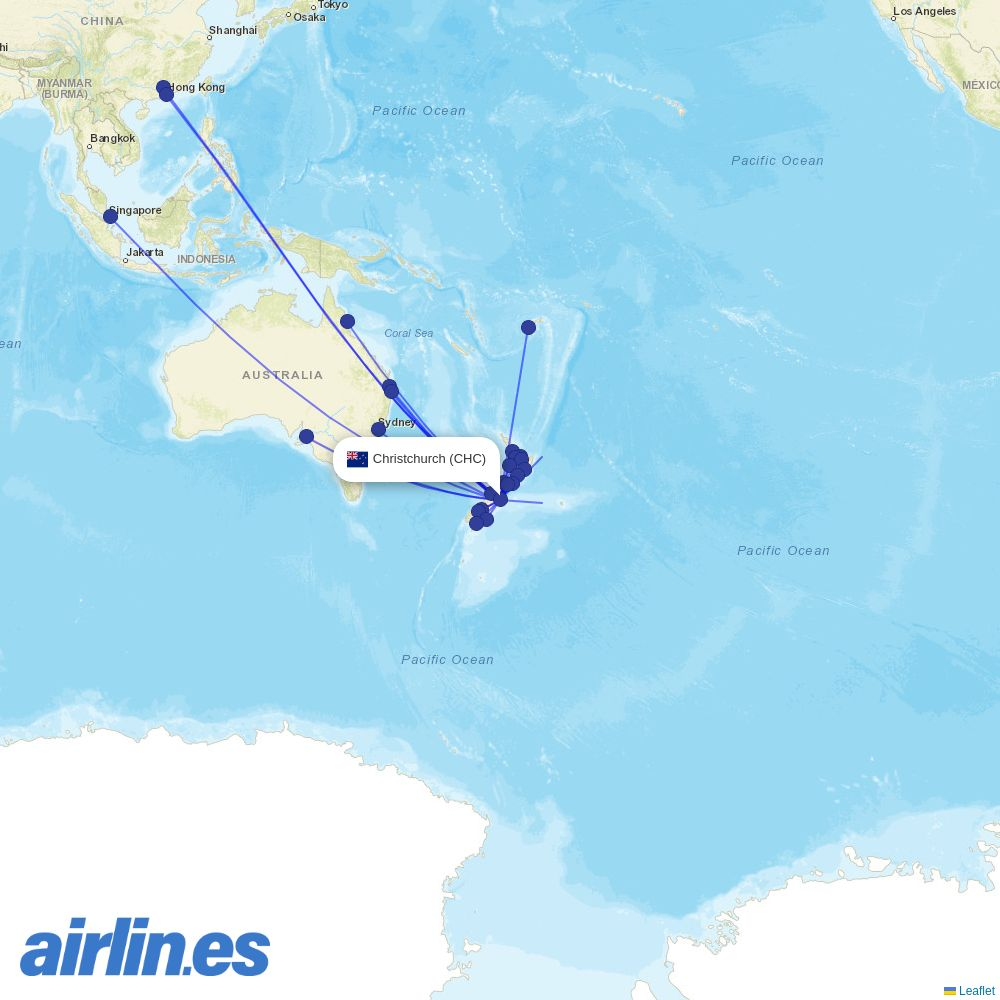 China Southern Airlines from Christchurch International destination map