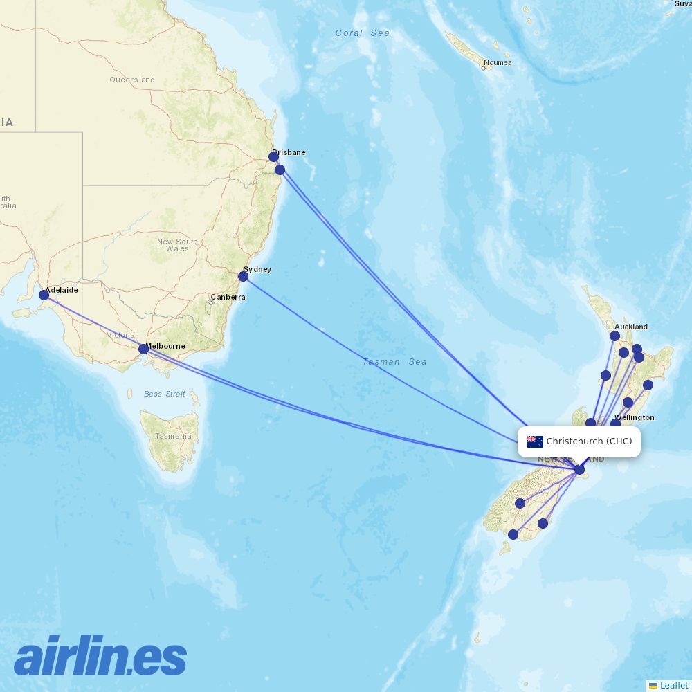 Air New Zealand at CHC route map