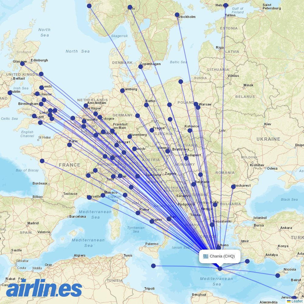 Neos from Chania International Airport destination map