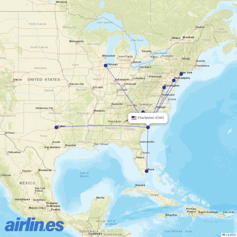 American Airlines from Charleston Afb International destination map