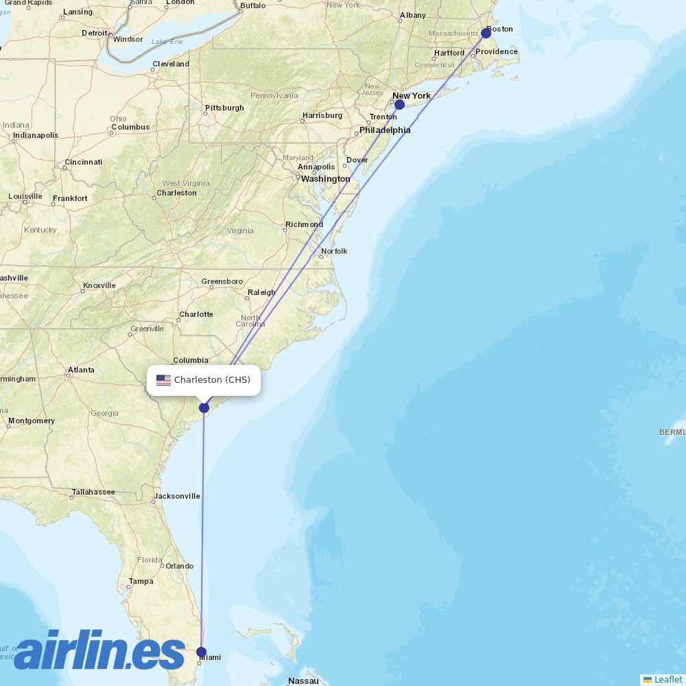 JetBlue Airways from Charleston Afb International destination map