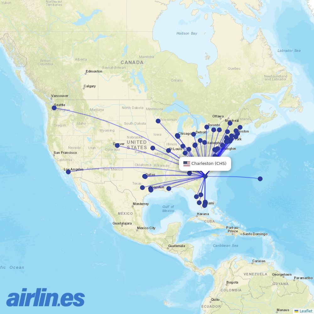 Southwest Airlines from Charleston Afb International destination map