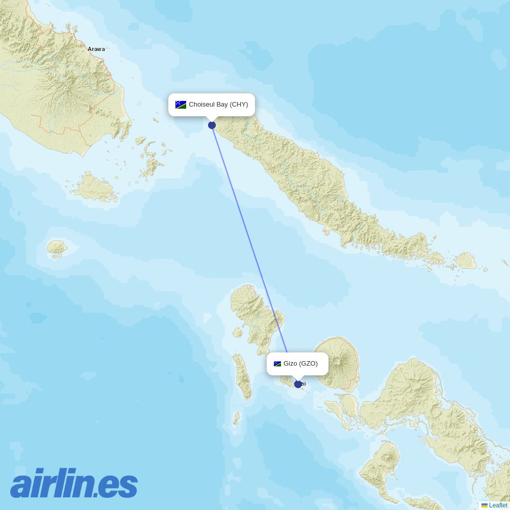 Solomon Airlines from Choiseul Bay destination map