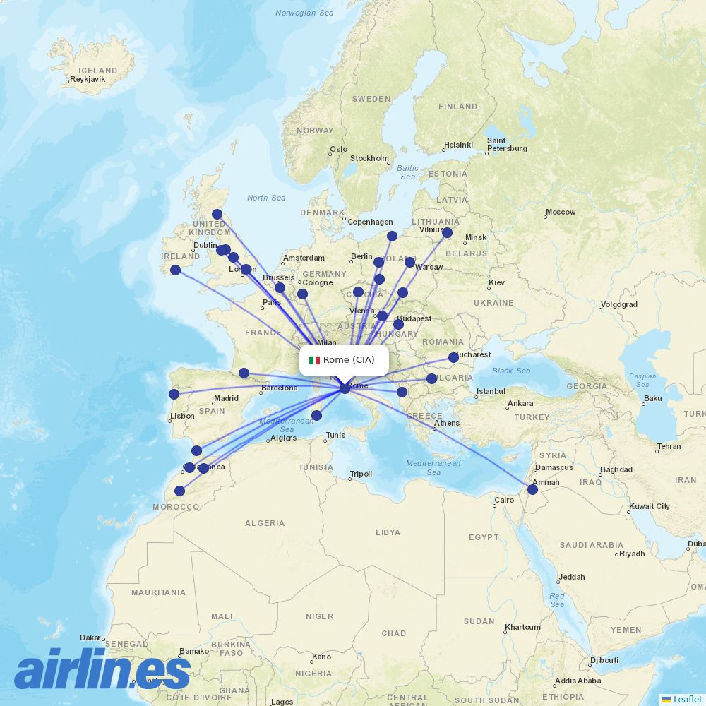 Ryanair from Ciampino destination map