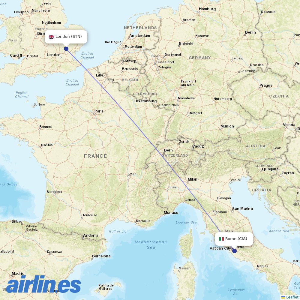 Ryanair UK from Ciampino destination map