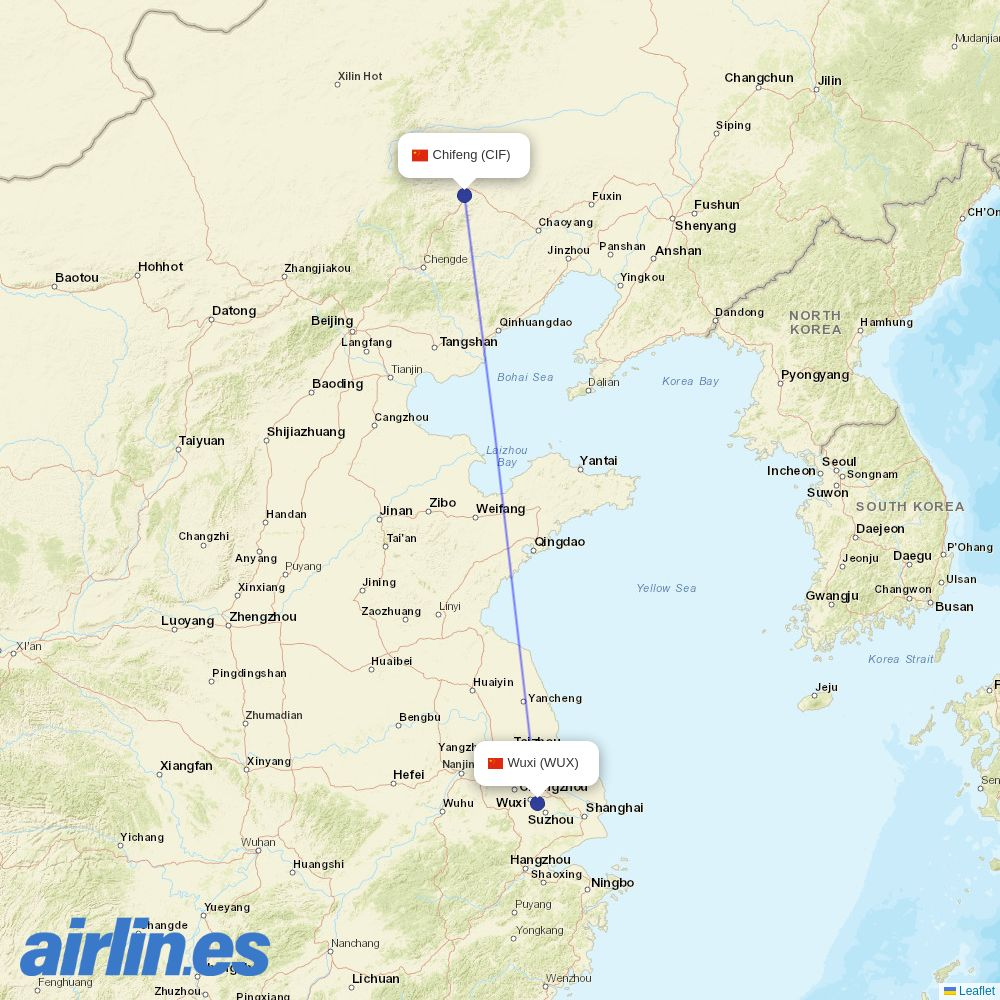 9 Air from Chifeng Airport destination map