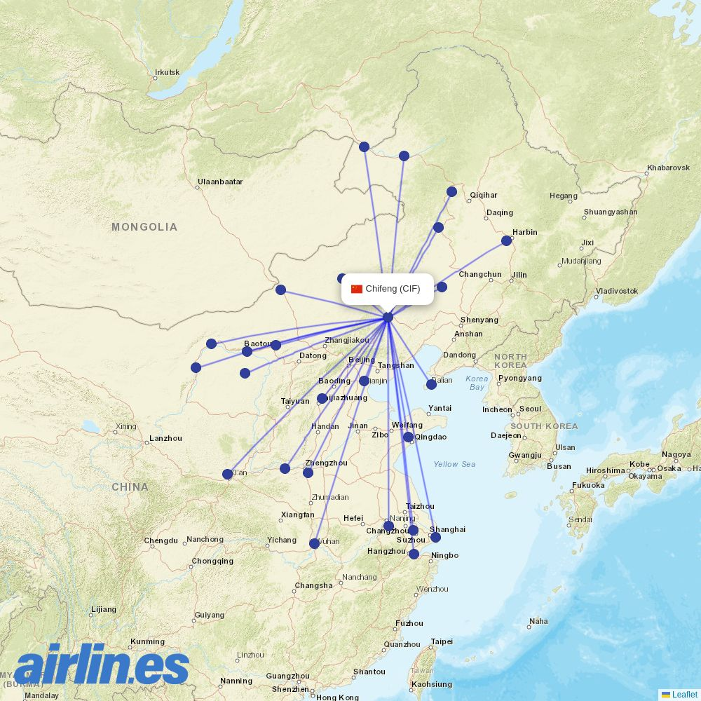 Loong Air from Chifeng Airport destination map