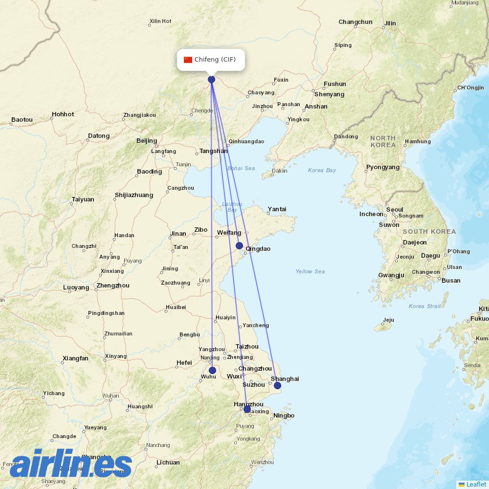 Juneyao Airlines from Chifeng Airport destination map