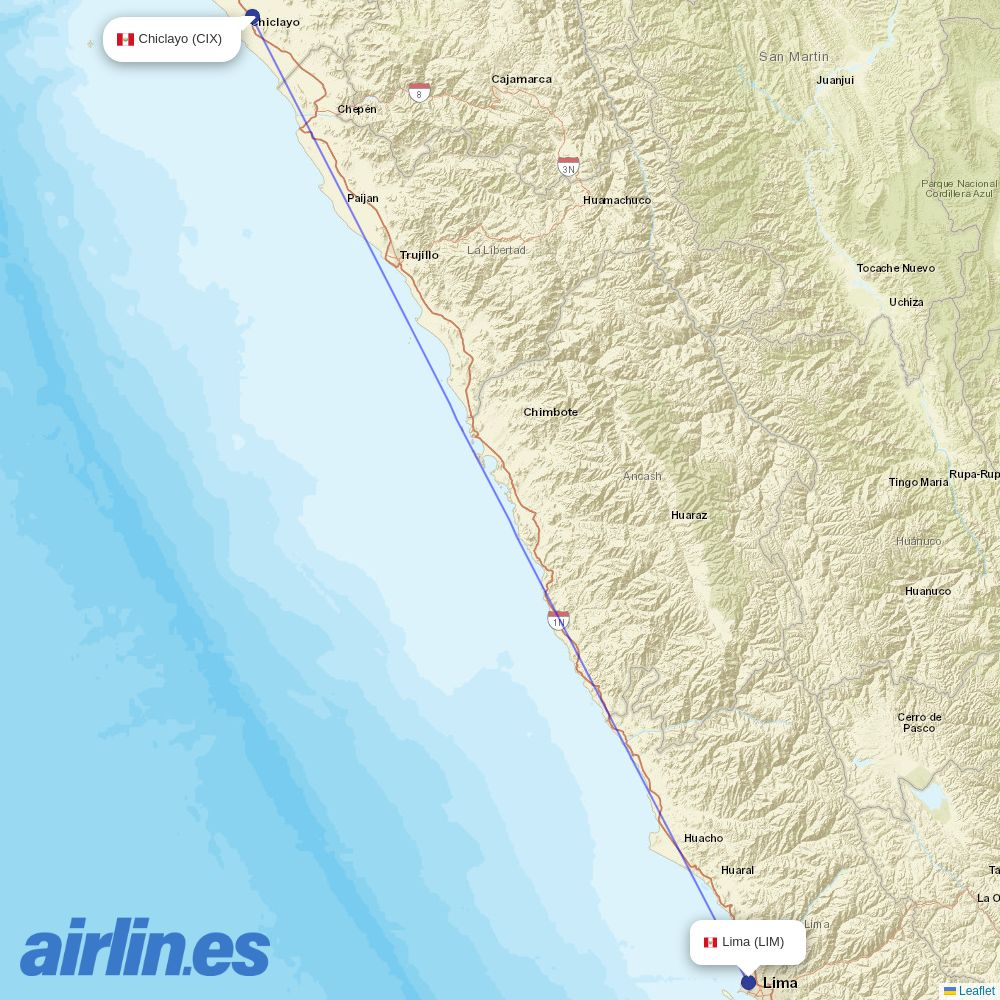 JetSMART from Capt Jose Abelardo Quinones Gonzales destination map
