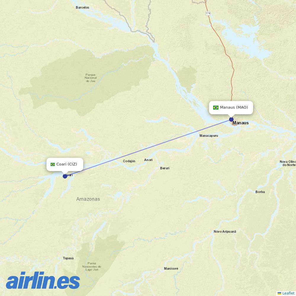 Azul from Coari Airport destination map