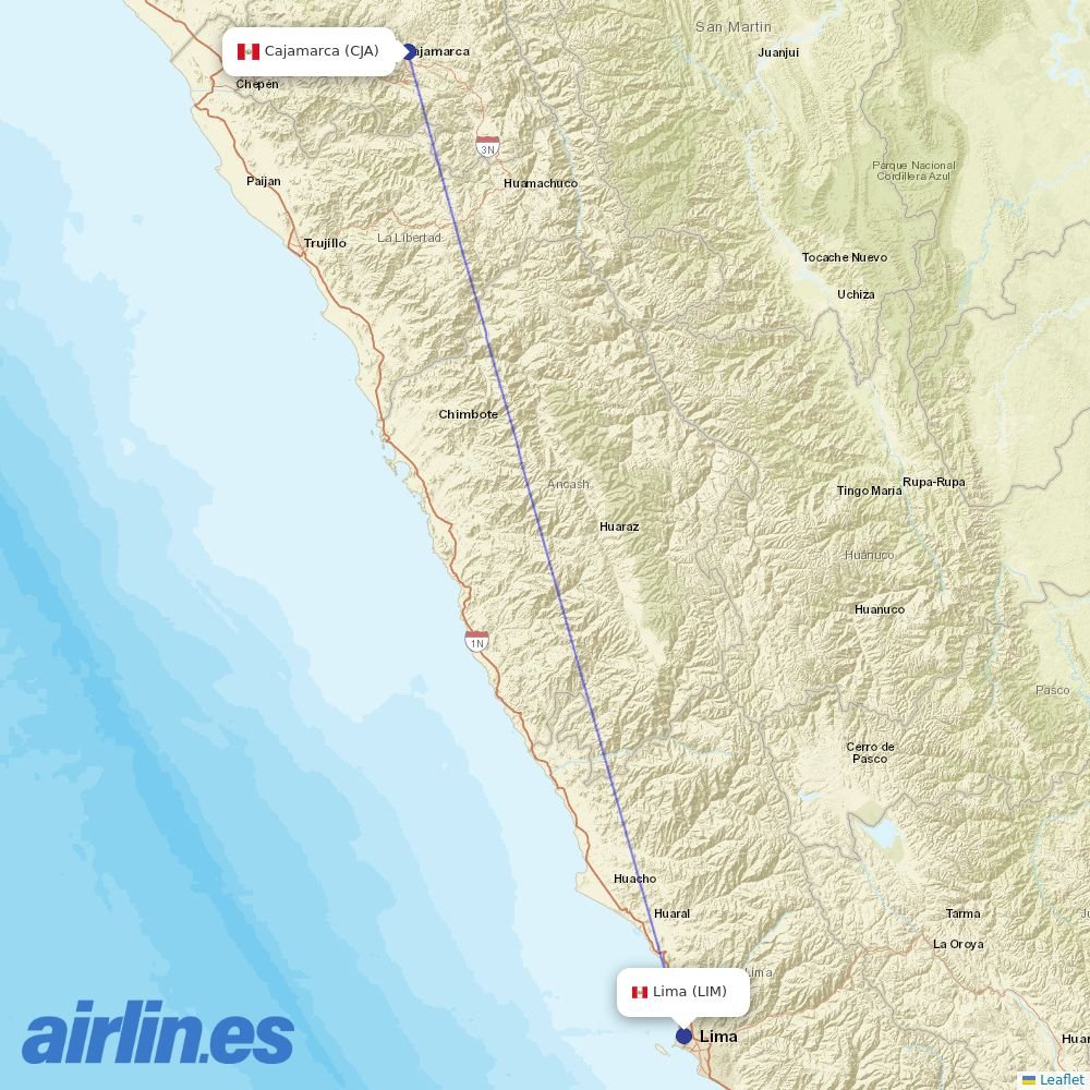 LATAM Airlines from Mayor General FAP Armando Revoredo Iglesias Airport destination map