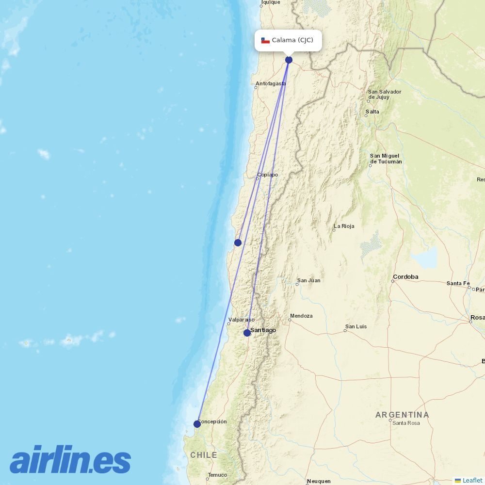 JetSMART from El Loa destination map