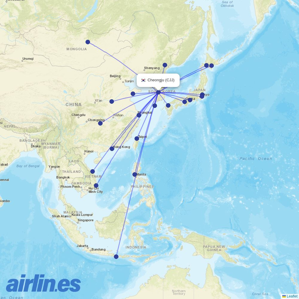 Aero K Airlines from Cheongju International Airport destination map
