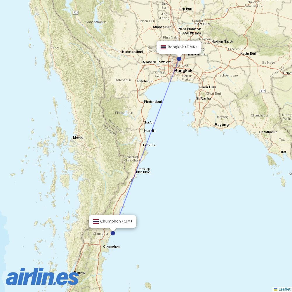 Thai AirAsia from Chumphon destination map