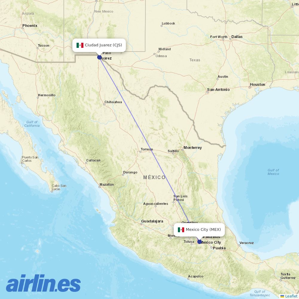 Aeromexico from Abraham Gonzalez International destination map