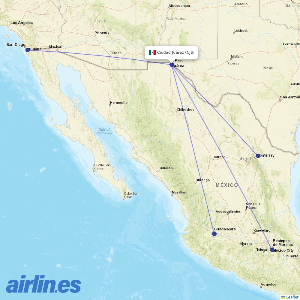 Volaris from Abraham Gonzalez International destination map