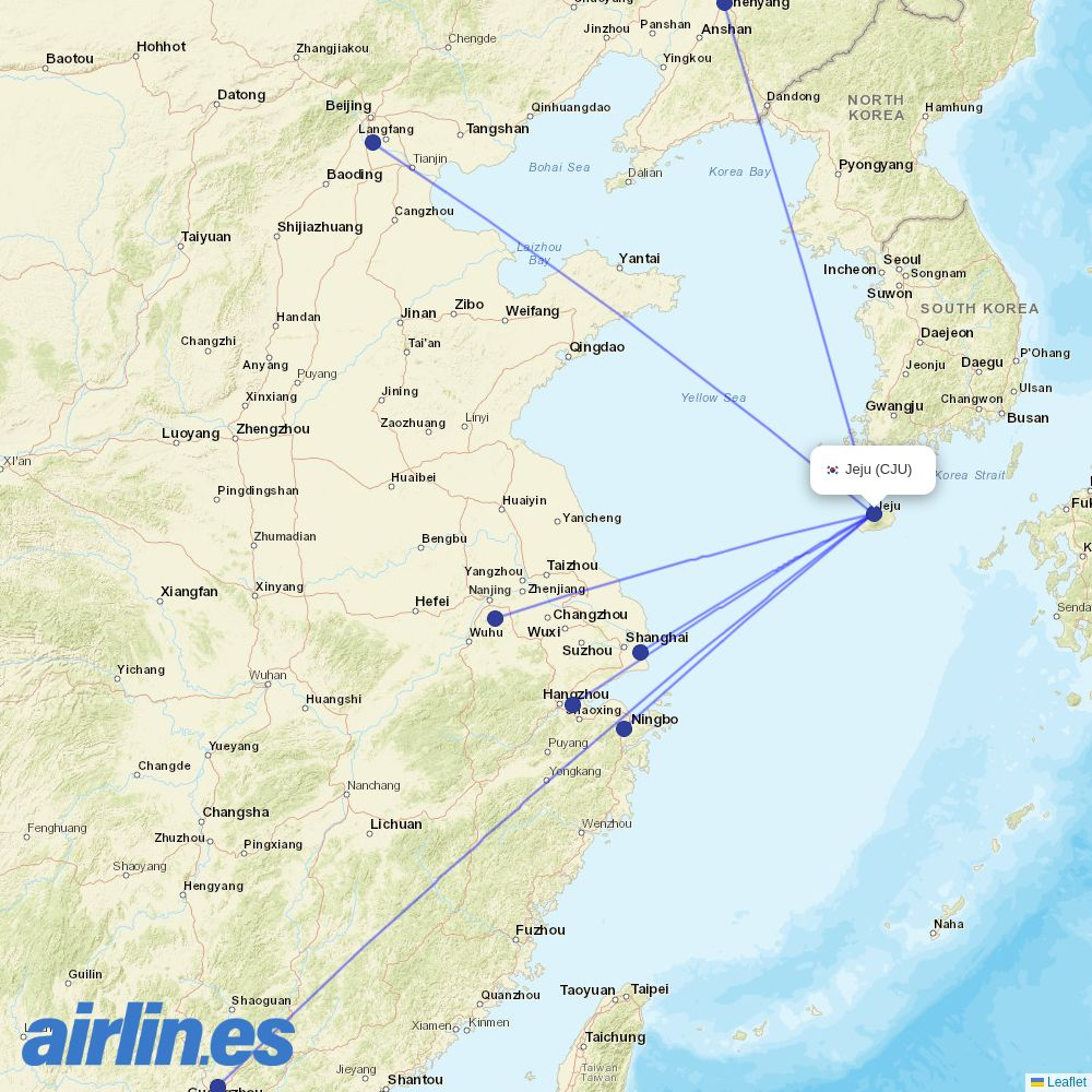 Spring Airlines from Jeju International destination map