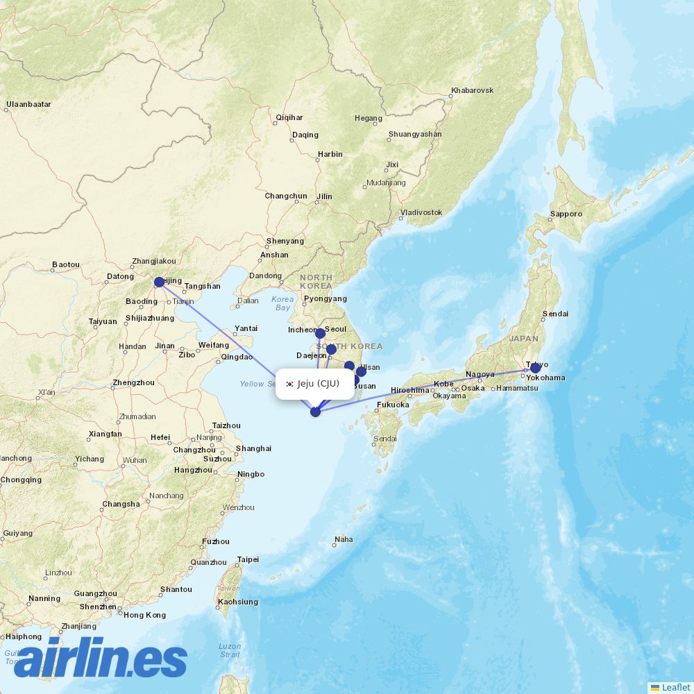 Korean Air at CJU route map
