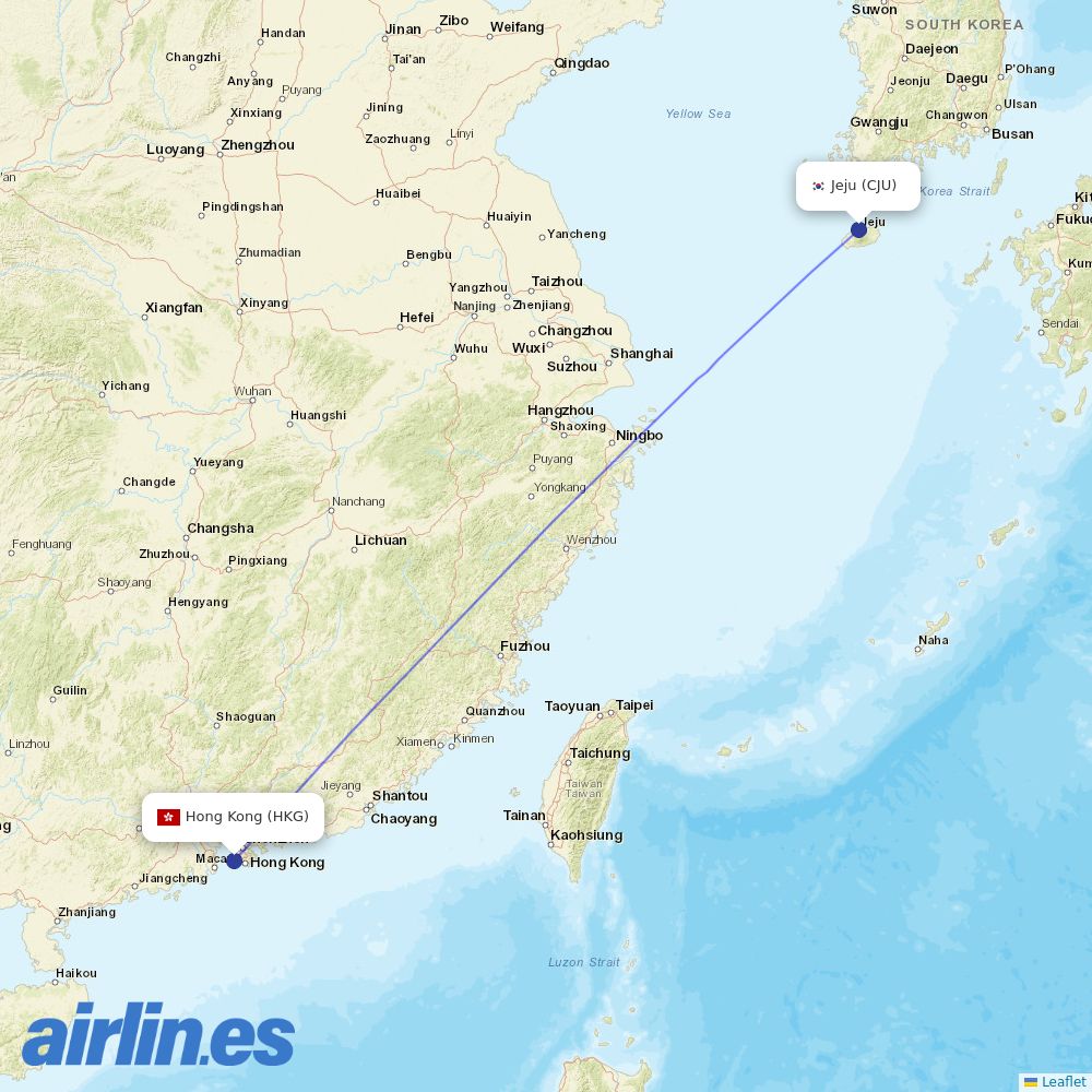 HK Express from Jeju International destination map