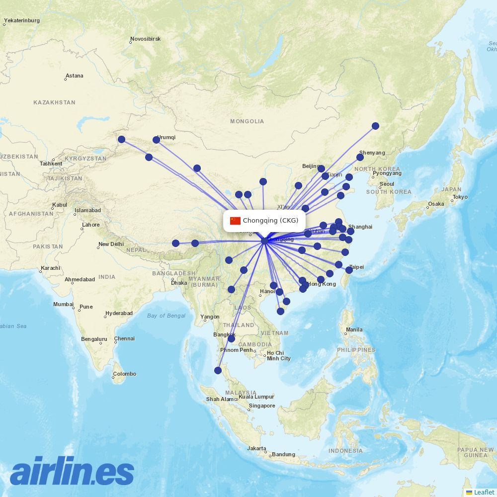 Sichuan Airlines at CKG route map