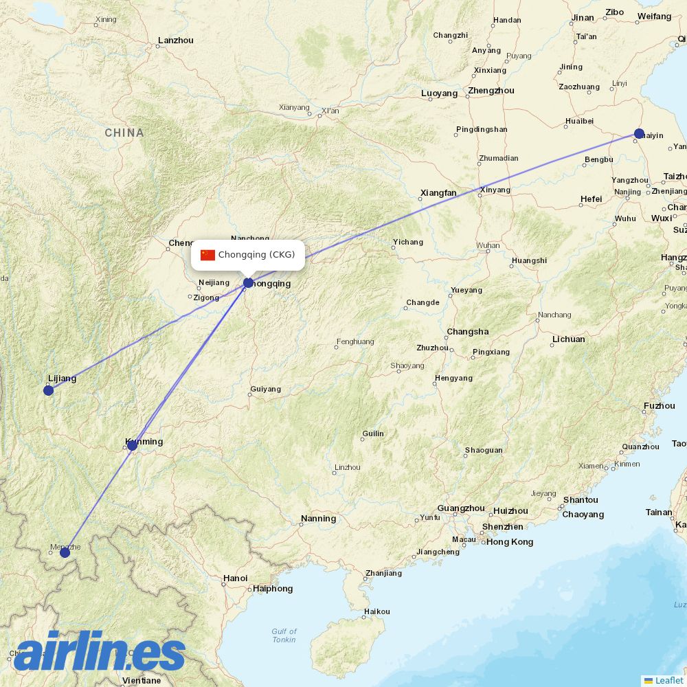 Lucky Air from Chongqing Jiangbei International Airport destination map