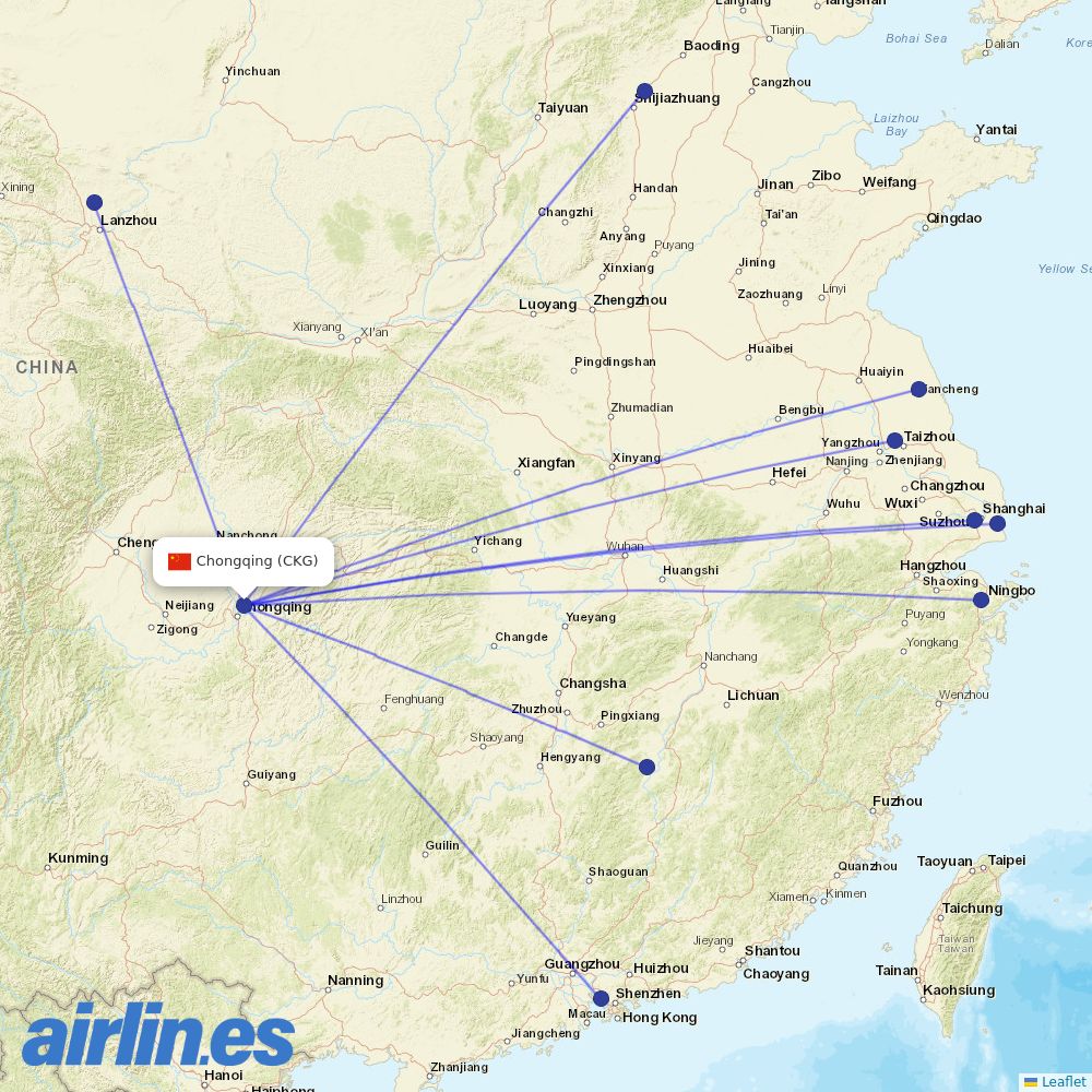 Spring Airlines from Chongqing Jiangbei International Airport destination map