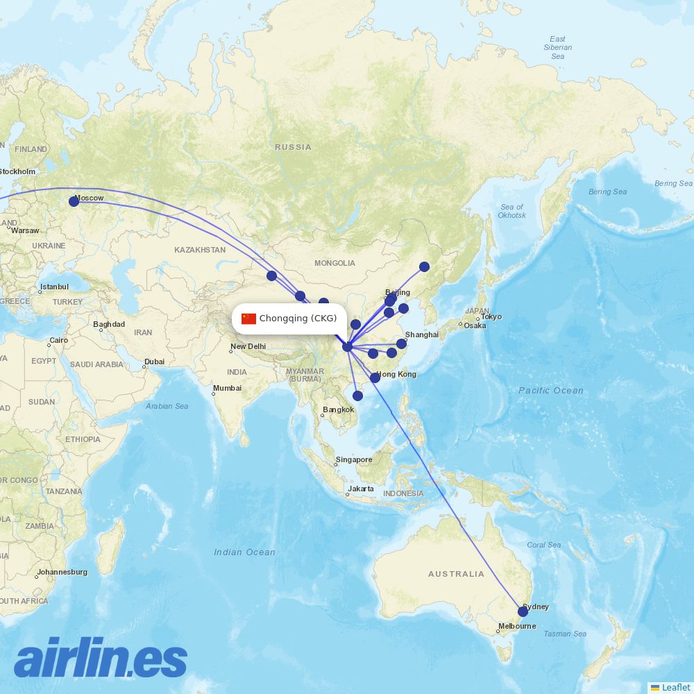 Tianjin Airlines at CKG route map
