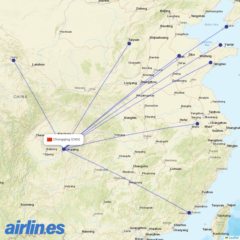 Shandong Airlines at CKG route map