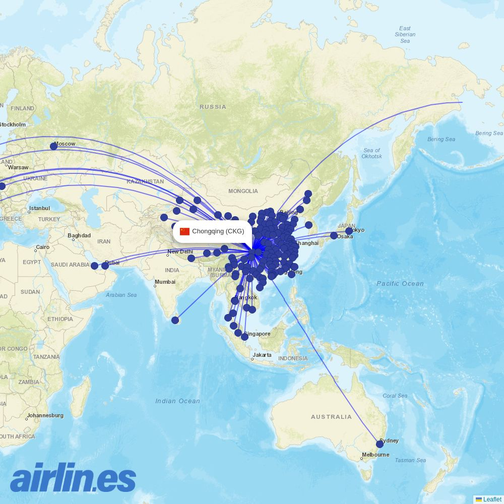 Suparna Airlines from Chongqing Jiangbei International Airport destination map