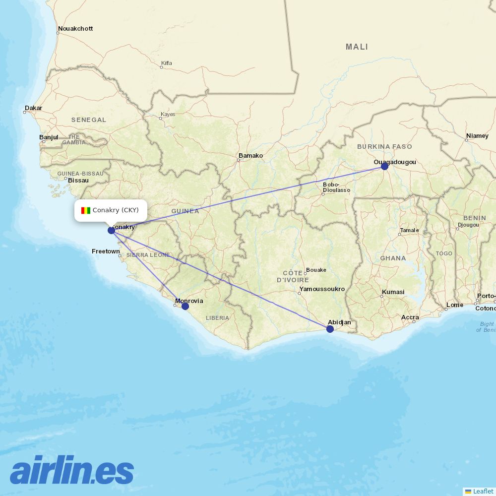 Ethiopian Airlines from Conakry destination map