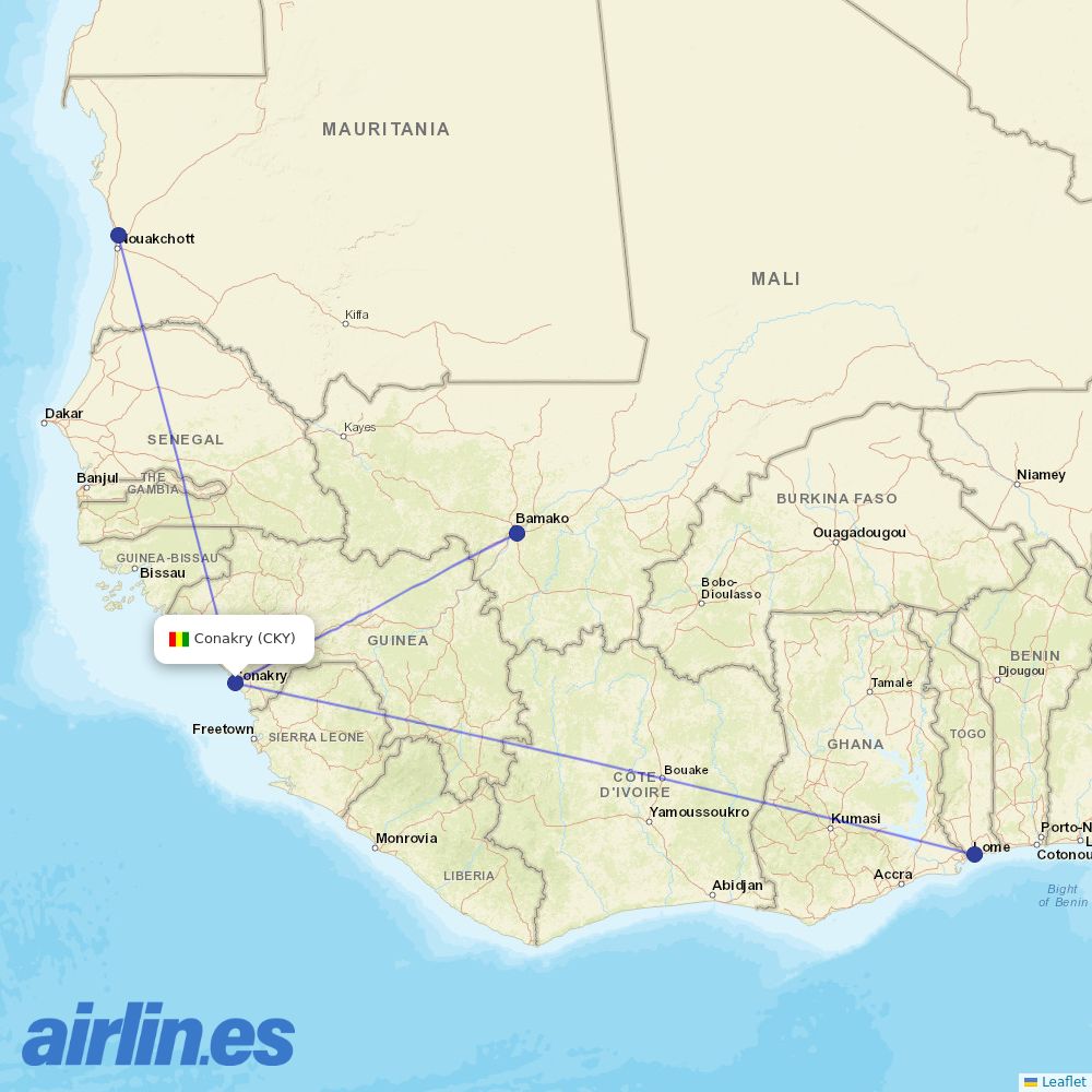 ASKY Airlines at CKY route map