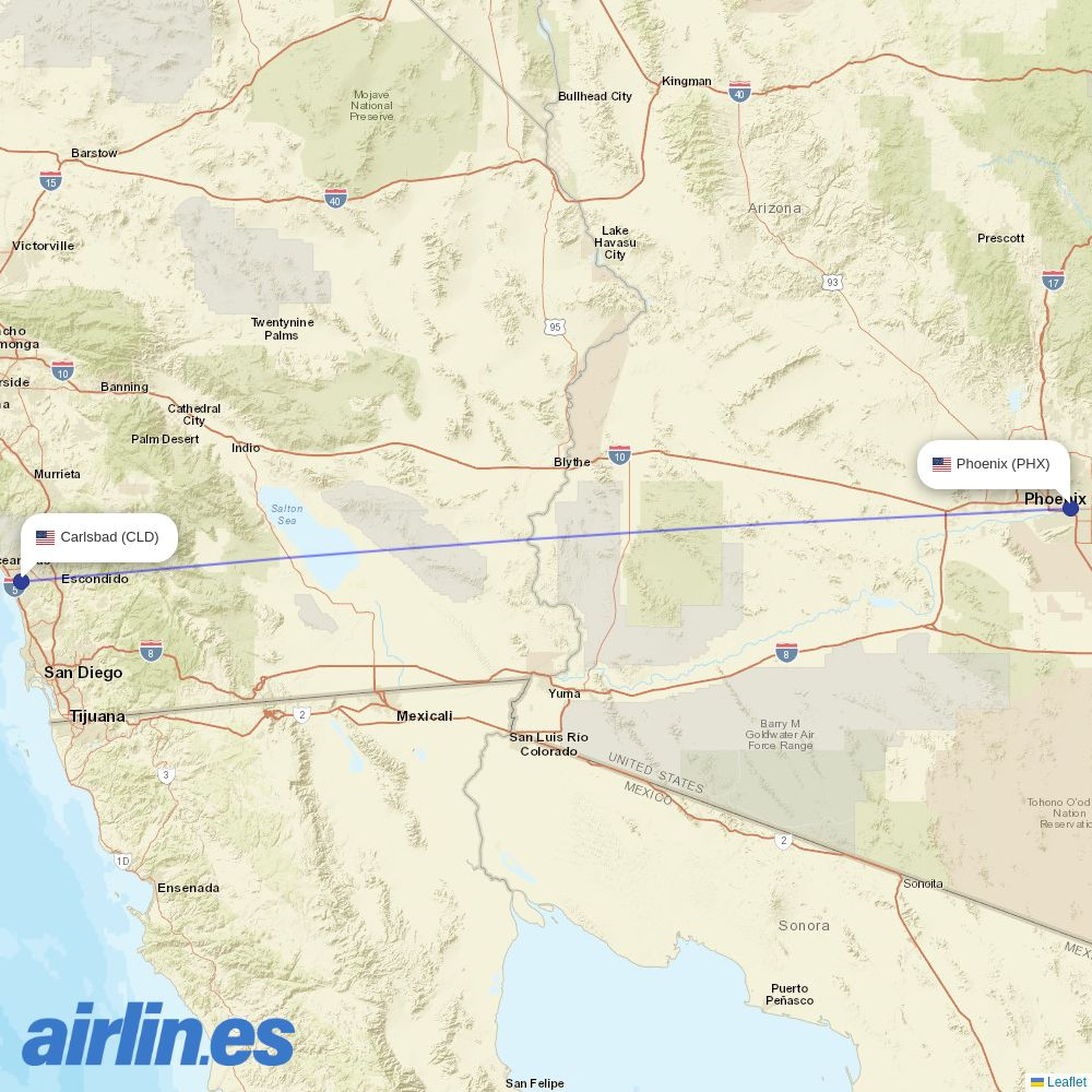 American Airlines from McClellan-Palomar Airport destination map