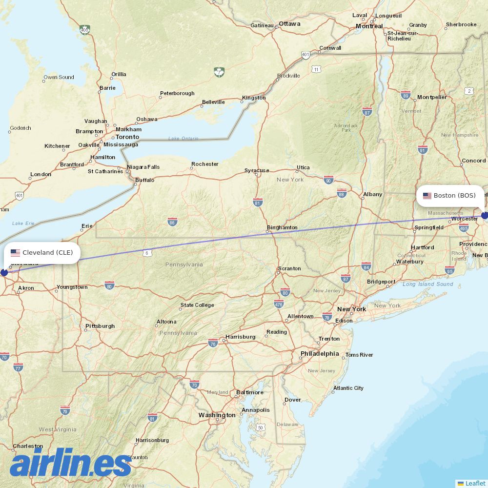JetBlue Airways from Cleveland Hopkins International destination map