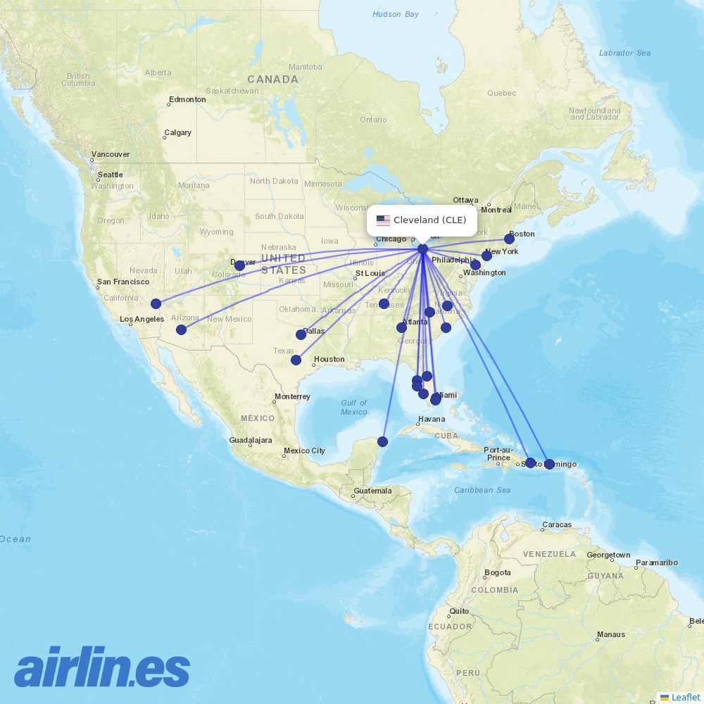Frontier at CLE route map