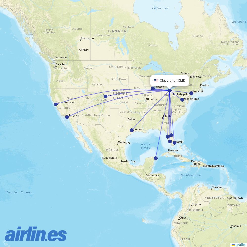 United Airlines from Cleveland Hopkins International destination map