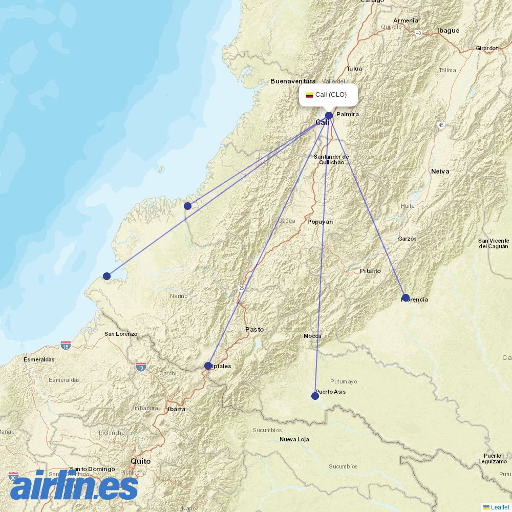SATENA from Alfonso Bonilla Aragon International destination map