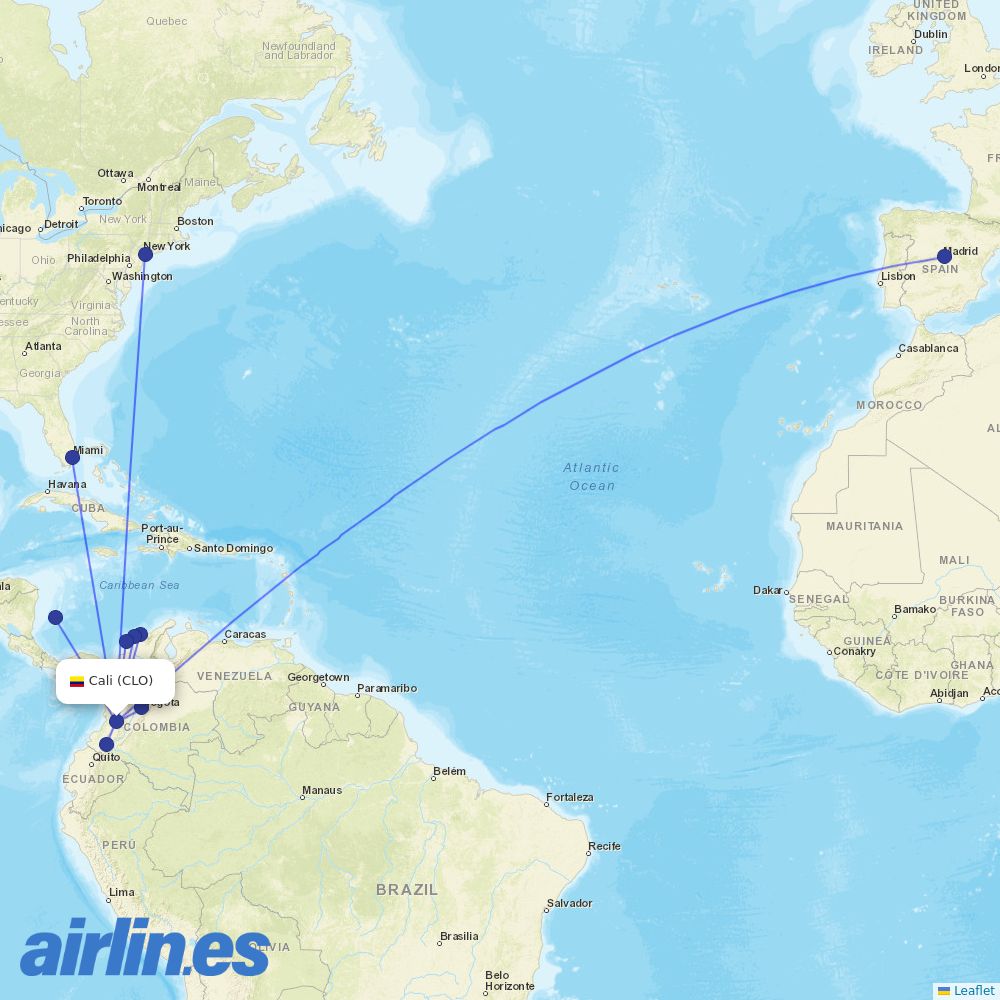 AVIANCA at CLO route map