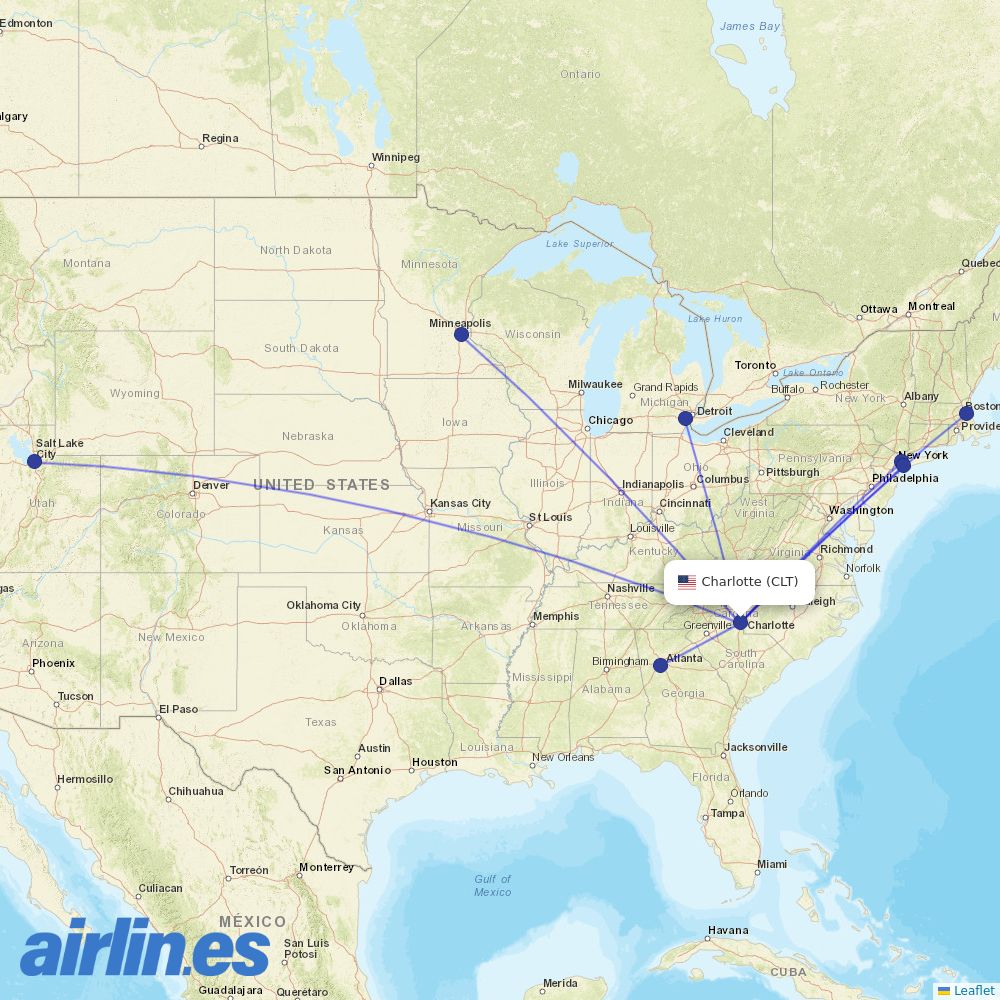 Delta Air Lines from Charlotte Douglas International destination map