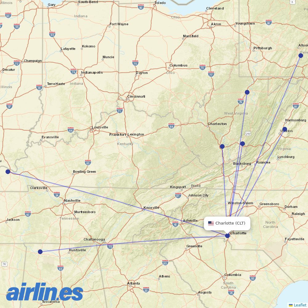 Contour Aviation at CLT route map