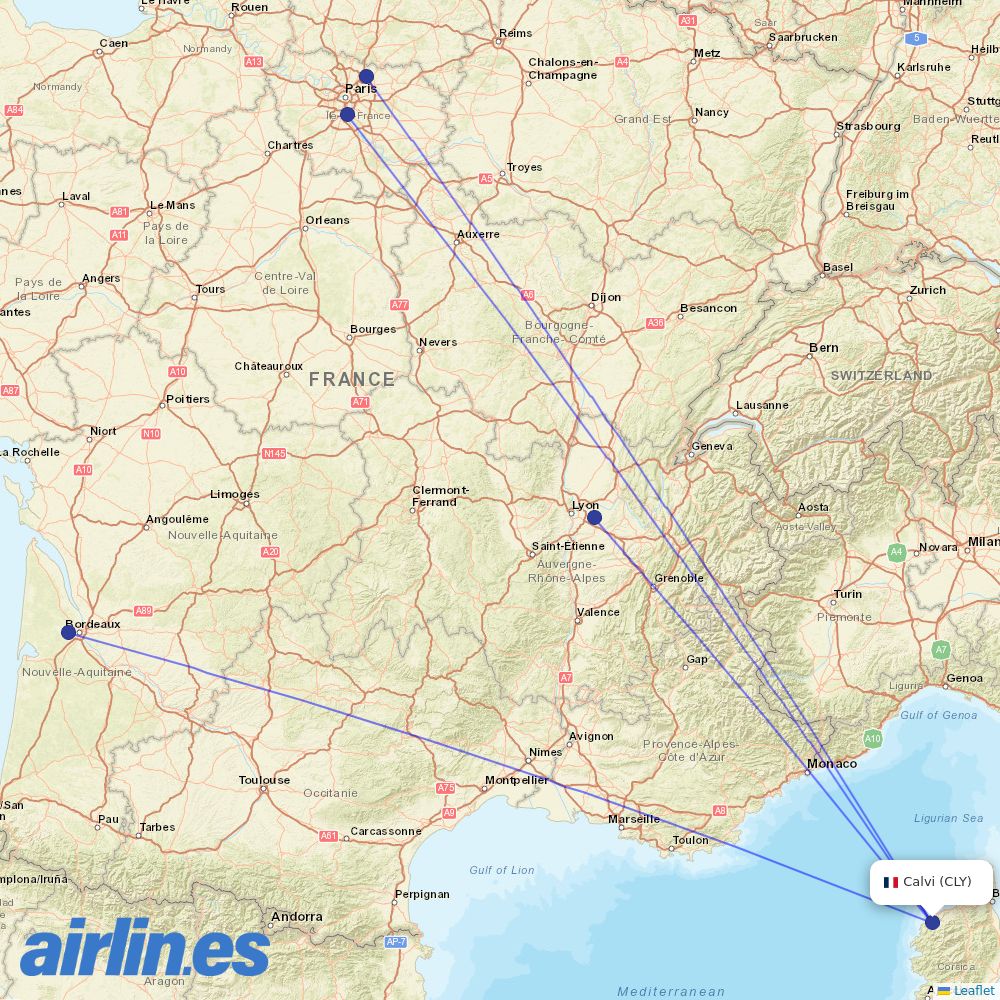 Air France from Saint Catherine destination map
