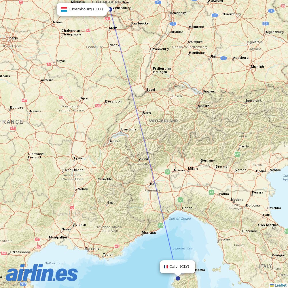 Luxair from Saint Catherine destination map