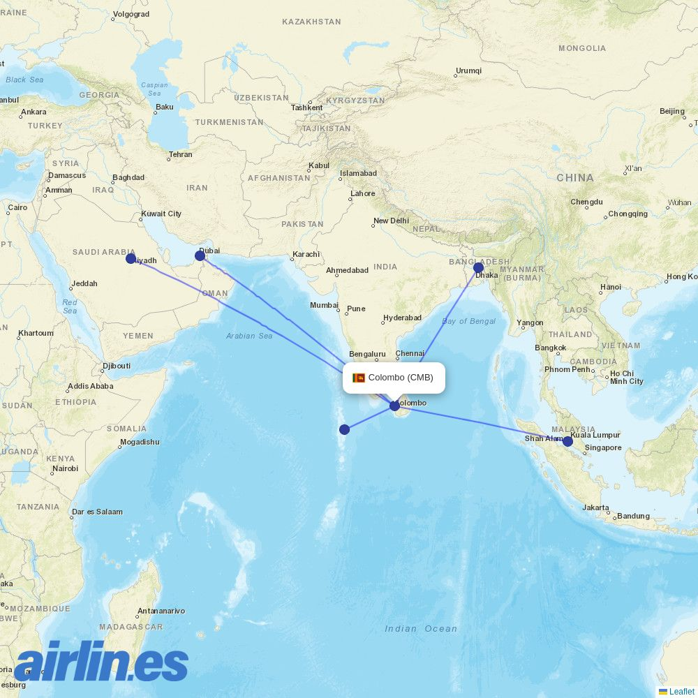 FitsAir from Bandaranaike International destination map