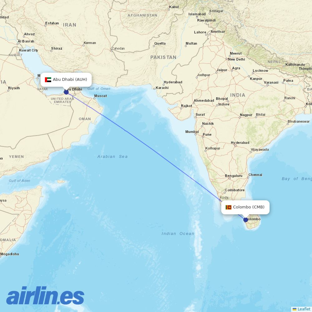 Etihad at CMB route map
