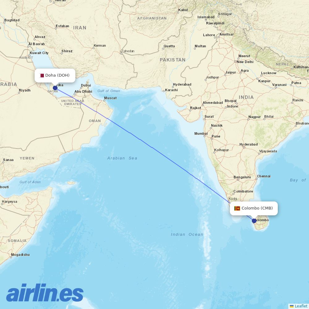 Qatar Airways at CMB route map