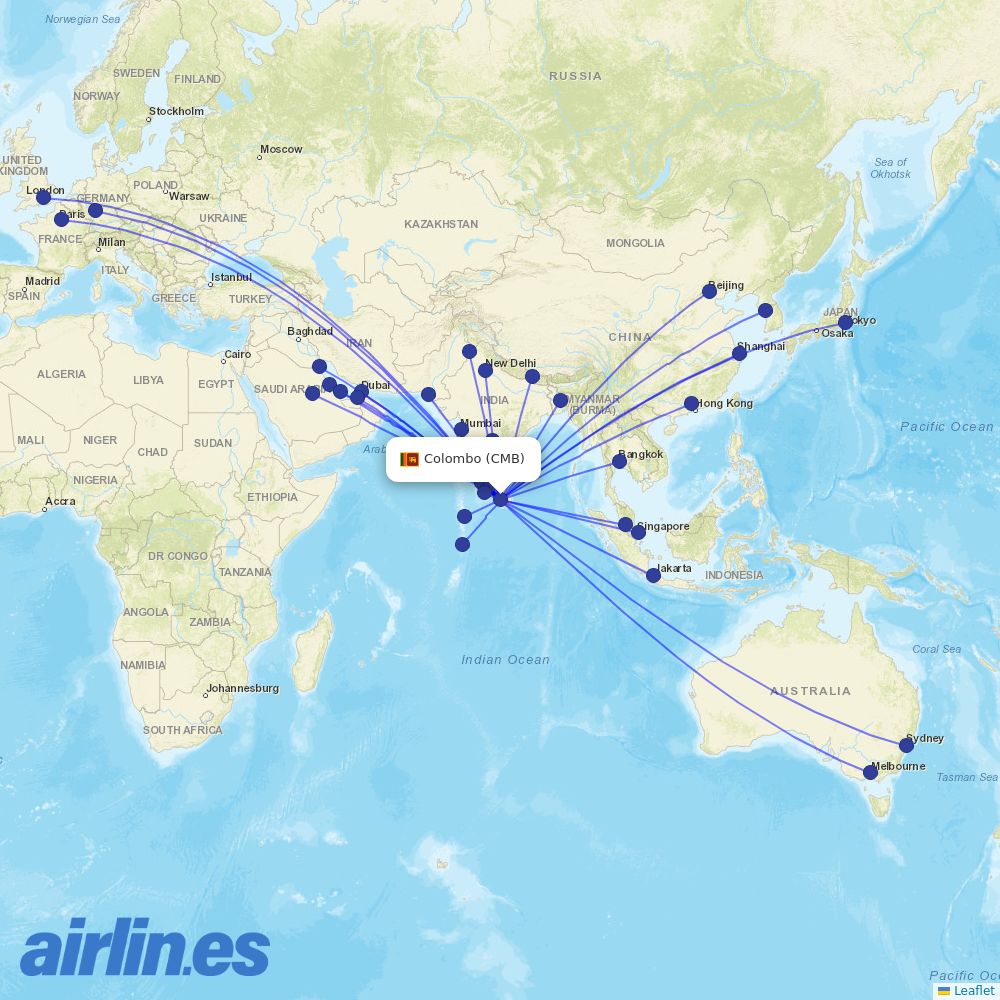SriLankan Airlines at CMB route map